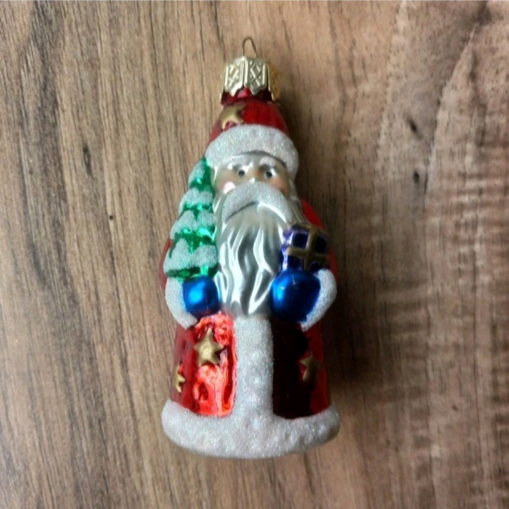 4" White Glitter Red Glass Santa Claus Christmas Ornament - Picture 2 of 6